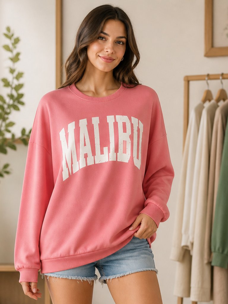 3/$20 Bundle Shein Malibu Graphic Sweatshirt Pink Crewneck Oversized Med